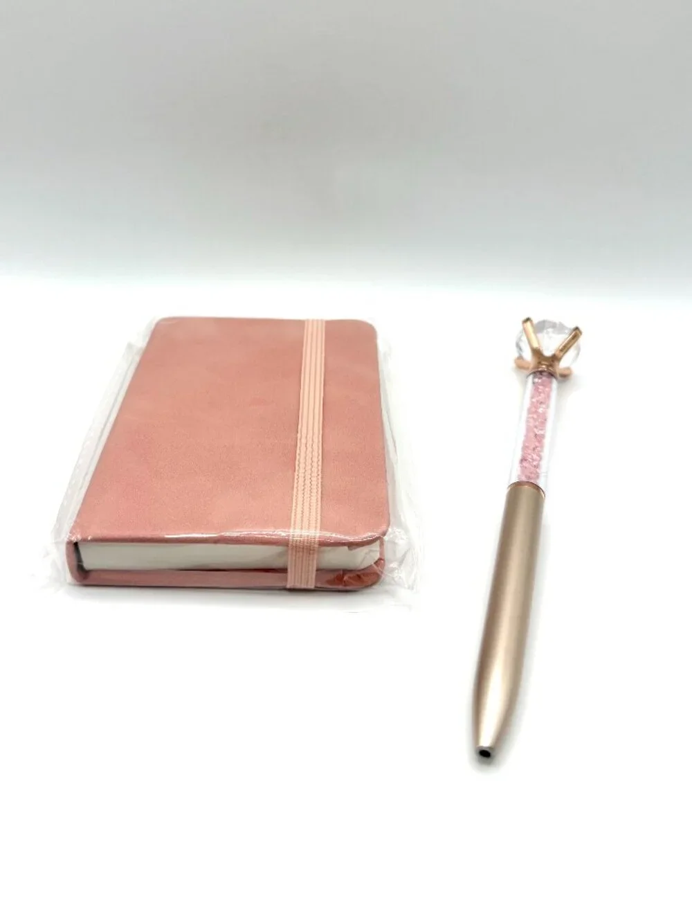 Rose Gold A7 Pocket Notebook & Crystal Diamond Pen Gift Set Journal Planner NEW
